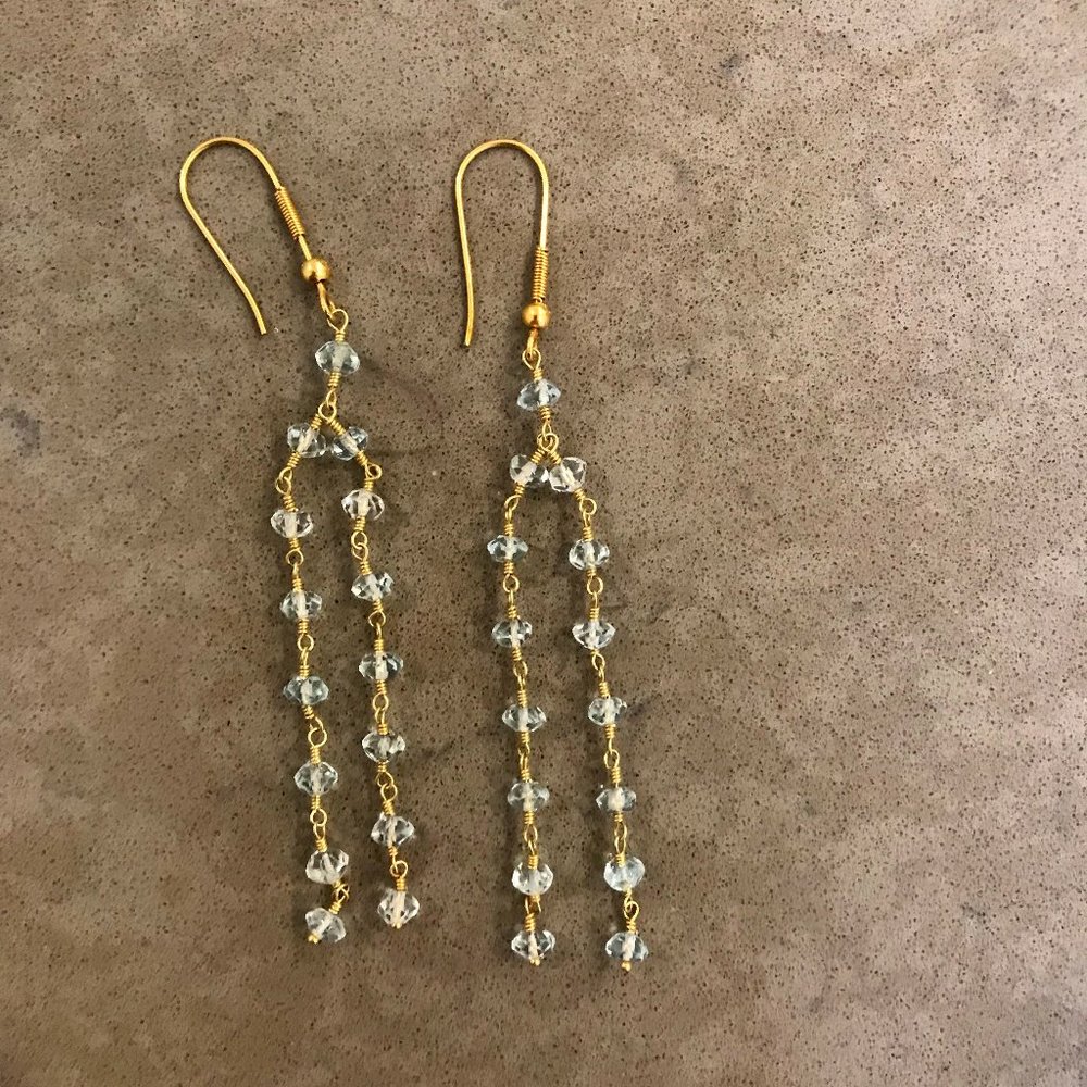 Gold Aquamarine Dangling Earrings